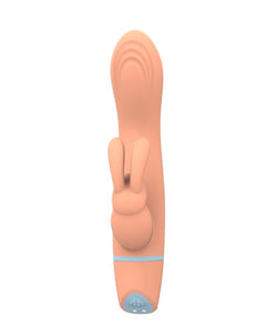 MINA Thrill rabbit vibrator with curved G-spot shaft and clitoral stimulator, waterproof, featuring 5 functions for enhanced pleasure.