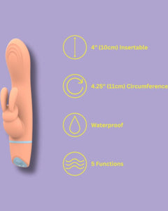 MINA Thrill Rabbit Vibrator with curved G-spot shaft and clitoral stimulator, waterproof for versatile pleasure.