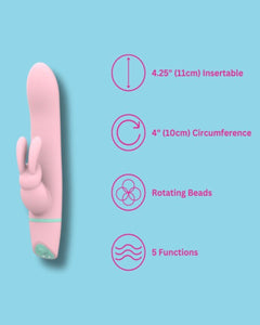 MINA Ripple 5-function rotating rabbit vibrator with clitoral stimulation, waterproof design, shown with textured surface and dual motors.