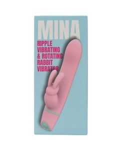 MINA Ripple 5-function rotating rabbit vibrator with clitoral stimulator, waterproof design, shown with textured surface and ergonomic shape.