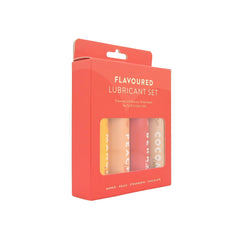 Stylish packaging of the Loving Joy Flavoured Lubricant Set 4 Pack, ideal for safe use with sex toys and condoms.