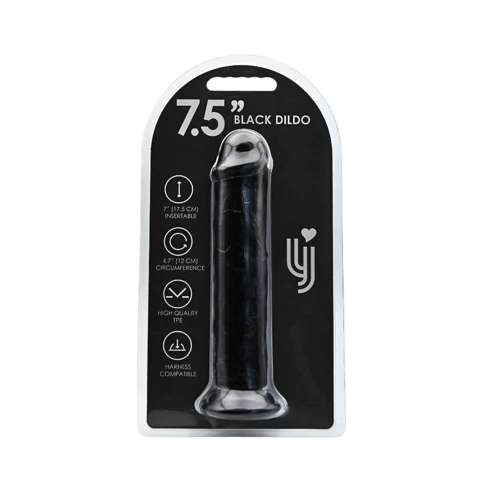 Realistic Black Suction Cup Dildo - Elegantly packaged 7.5-inch black suction cup dildo made from high-quality TPE, designed for luxurious experiences.