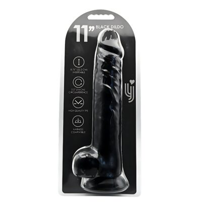 Loving Joy Realistic Dildo With Suction Cup - 11 Inch Black Dildo With Balls