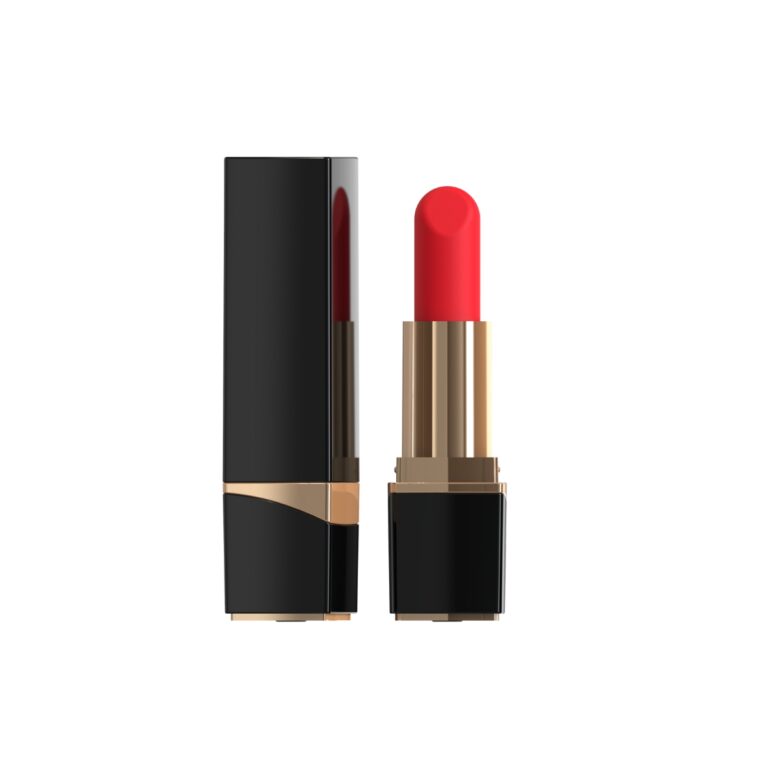 Mina Glossy Lipstick Vibrator showcased as a luxury lipstick vibrator with a sleek design and silicone tip.