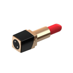 Close-up view of Mina Glossy Lipstick Vibrator demonstrating the USB rechargeable feature alongside its smooth finish.