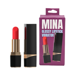 Mina Glossy Lipstick Vibrator in a stylish setting emphasising the innovative design and waterproof nature of the lipstick vibrator.
