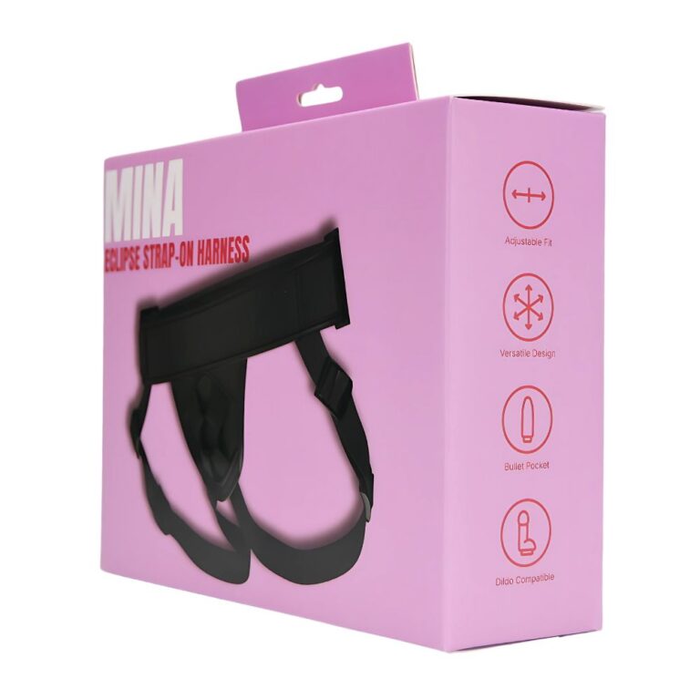 Minimalist aesthetic of the Mina Eclipse Strap-on Harness, made from durable materials for a lavish and easy clean experience.