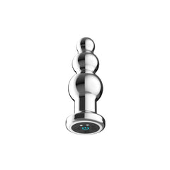 Toosh Remote Controlled Metal Vibrating Anal Beads displayed with remote, highlighting the convenience of wireless pleasure control.