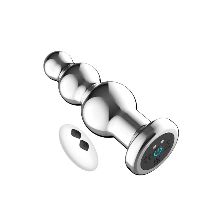 Close-up view of Toosh Remote Controlled Metal Vibrating Anal Beads, showcasing the shiny aluminium alloy material for elegant private indulgence.
