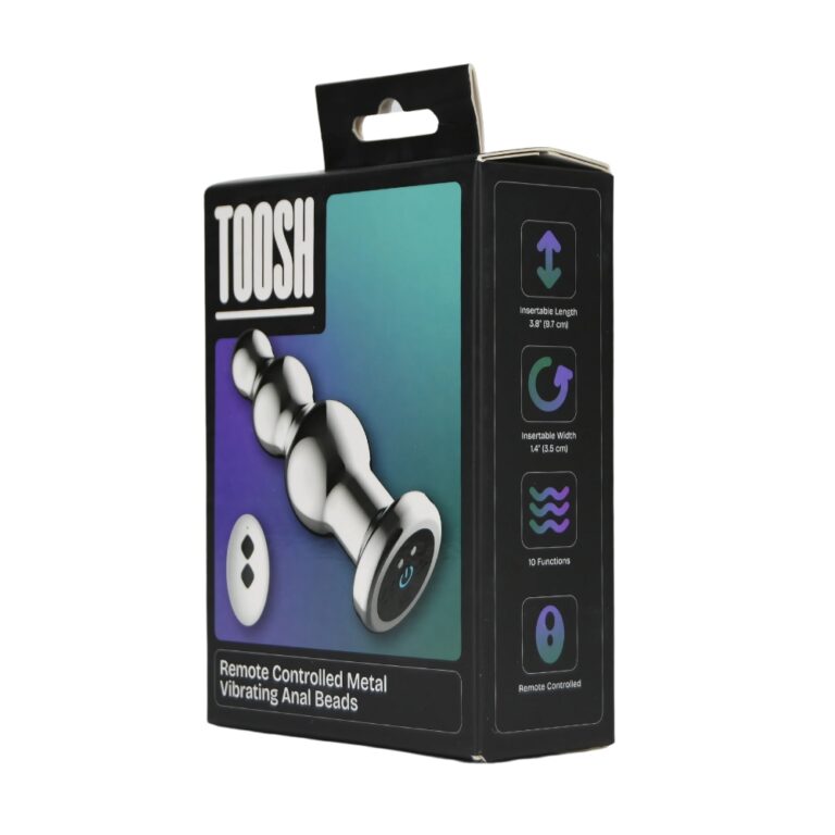 The alluring packaging of Toosh Metal Vibrating Anal Beads, embodying luxury and excellence for an unforgettable bedroom experience.