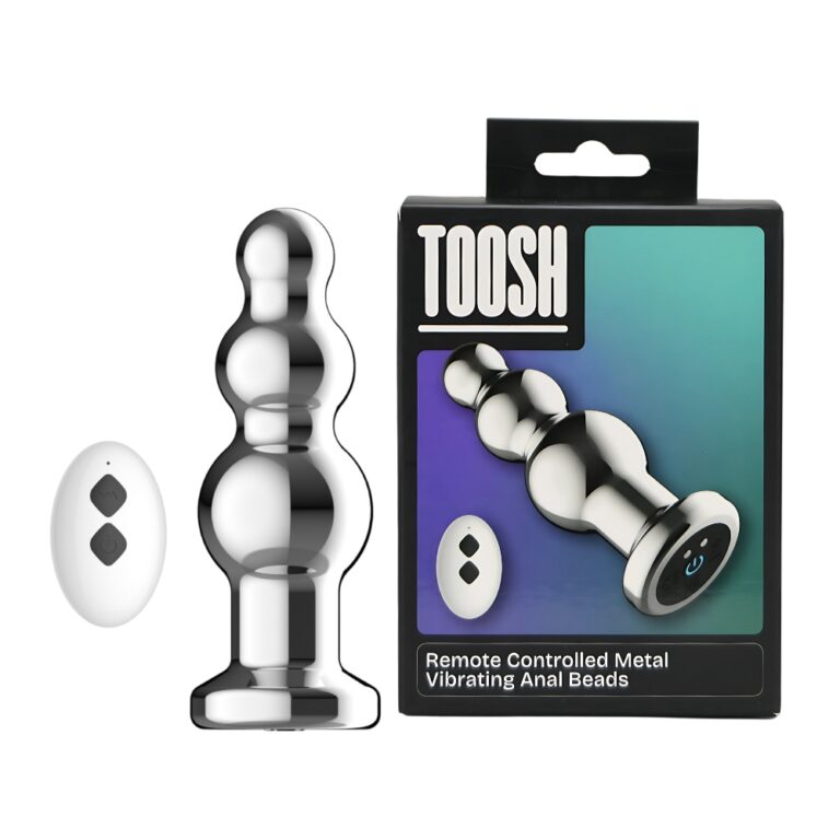 Toosh Remote Controlled Metal Vibrating Anal Beads elegantly arranged with magnetic USB charger, representing sophistication in intimate playtime.