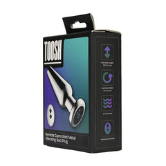 An elegant presentation of the Toosh Remote Controlled Metal Vibrating Butt Plug, highlighting its 3.8-inch insertable length and sophisticated design.