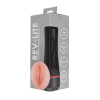 Rev-Lite Squeezable Male Masturbator displaying its innovative design with a bullet pocket and squeezable pressure plate.