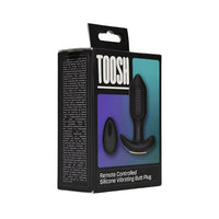 Packaging of a remote-controlled silicone vibrating butt plug with 'TOOSH' branding.