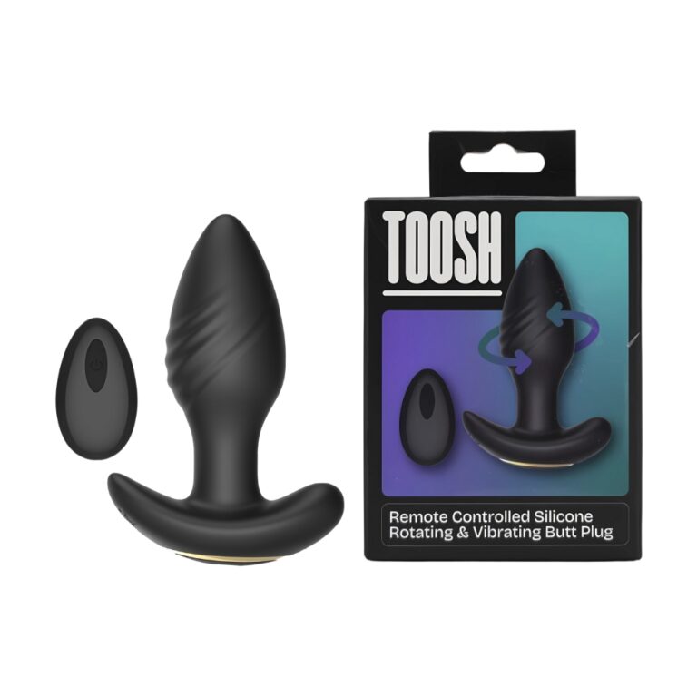 Toosh remote-controlled silicone butt plug with rotating and vibrating features, designed for anal pleasure, shown in the image.