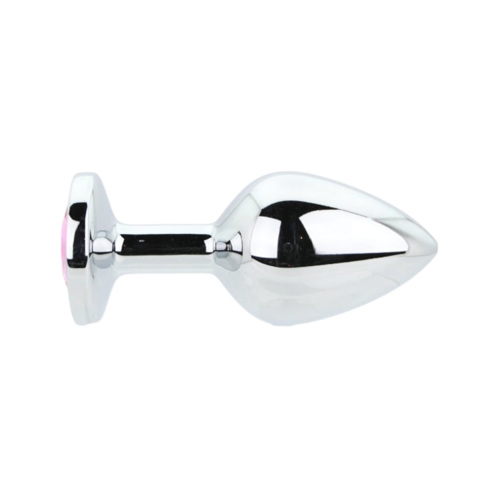 Close-up view of the Luxury Toosh Metal Butt Plug with Pink Stone, highlighting the beautiful jewel-encrusted base.