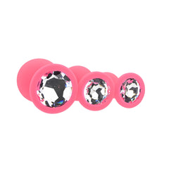 Toosh Silicone Butt Plug Set of 3 – Black or Pink with Clear Gem Base