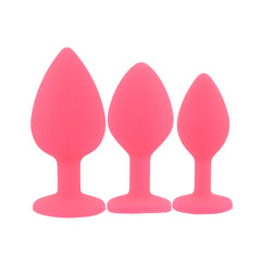 Toosh Silicone Butt Plug Set of 3 – Black or Pink with Clear Gem Base