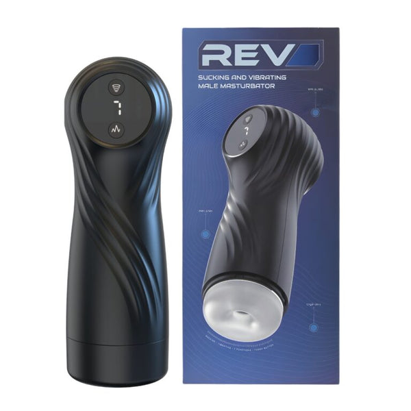 REV Sucking & Vibrating Male Masturbator – 7 Function USB Rechargeable Automatic Stroker with LED Display, premium luxury design with suction and vibration controls