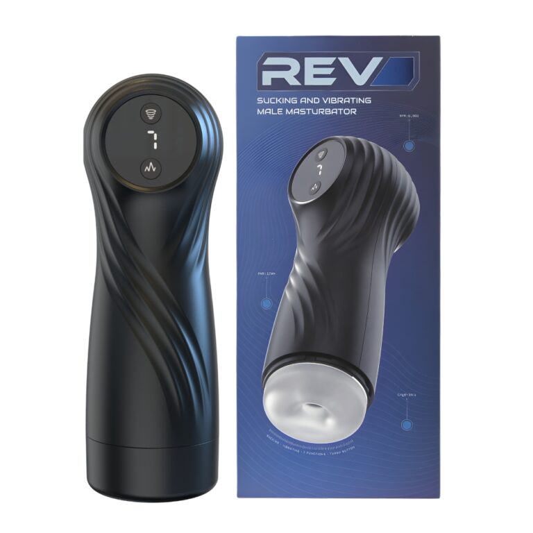 REV Sucking & Vibrating Male Masturbator – 7 Function USB Rechargeable Automatic Stroker with LED Display