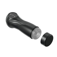 REV Sucking & Vibrating Male Masturbator – 7 Function USB Rechargeable Automatic Stroker with LED Display, close-up view of the LED suction level display.