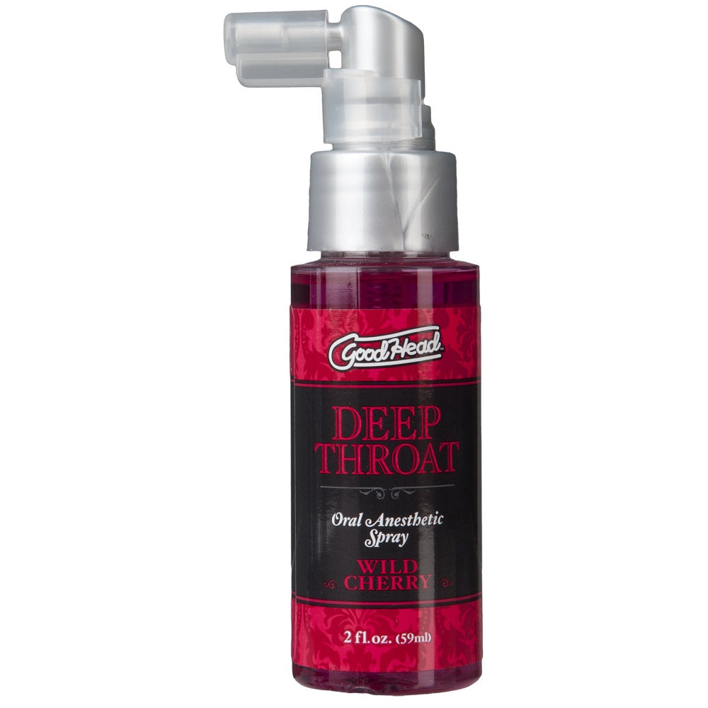 Doc Johnson Good Head Deep Throat Spray with wild cherry flavor, oral spray for enhanced throat comfort and sensation.