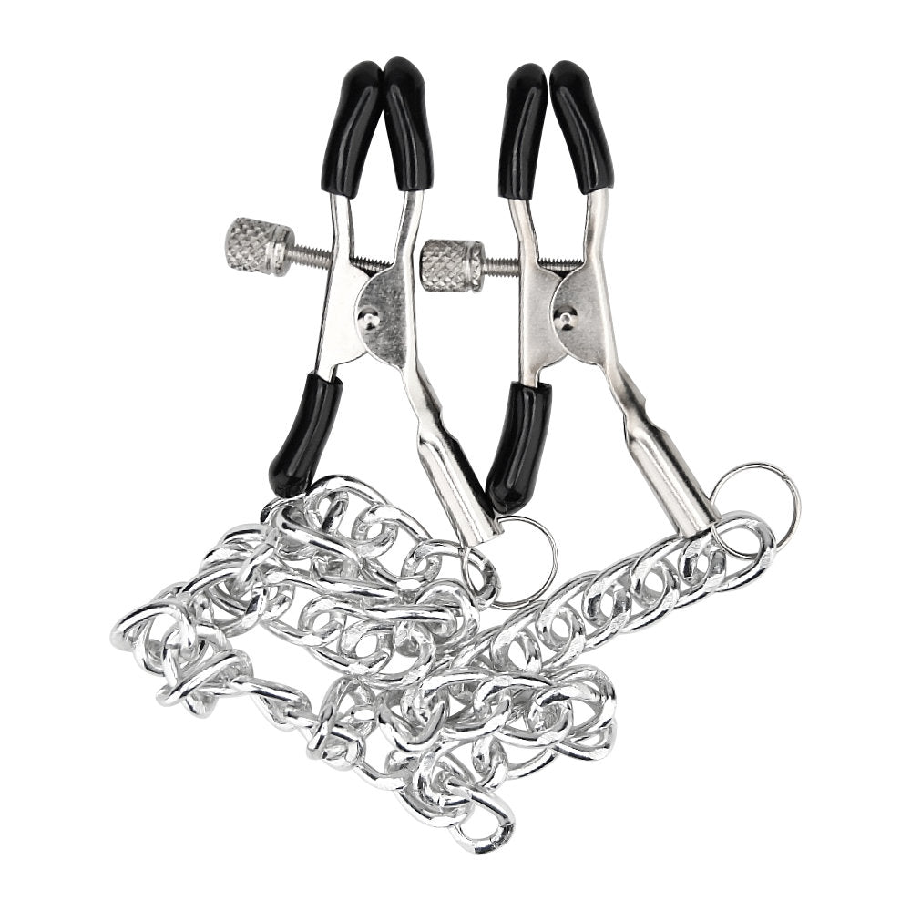 a pair of scissors with chains attached to them