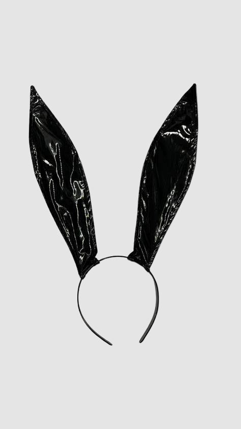 Scandals wet look bunny ears costume accessory with shiny black floppy ears for playful and stylish costume wear.