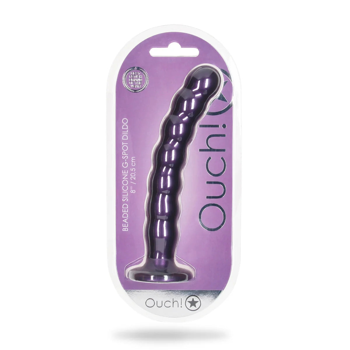 Ouch! Beaded Silicone Metallic Purple G-Spot Dildo 8"