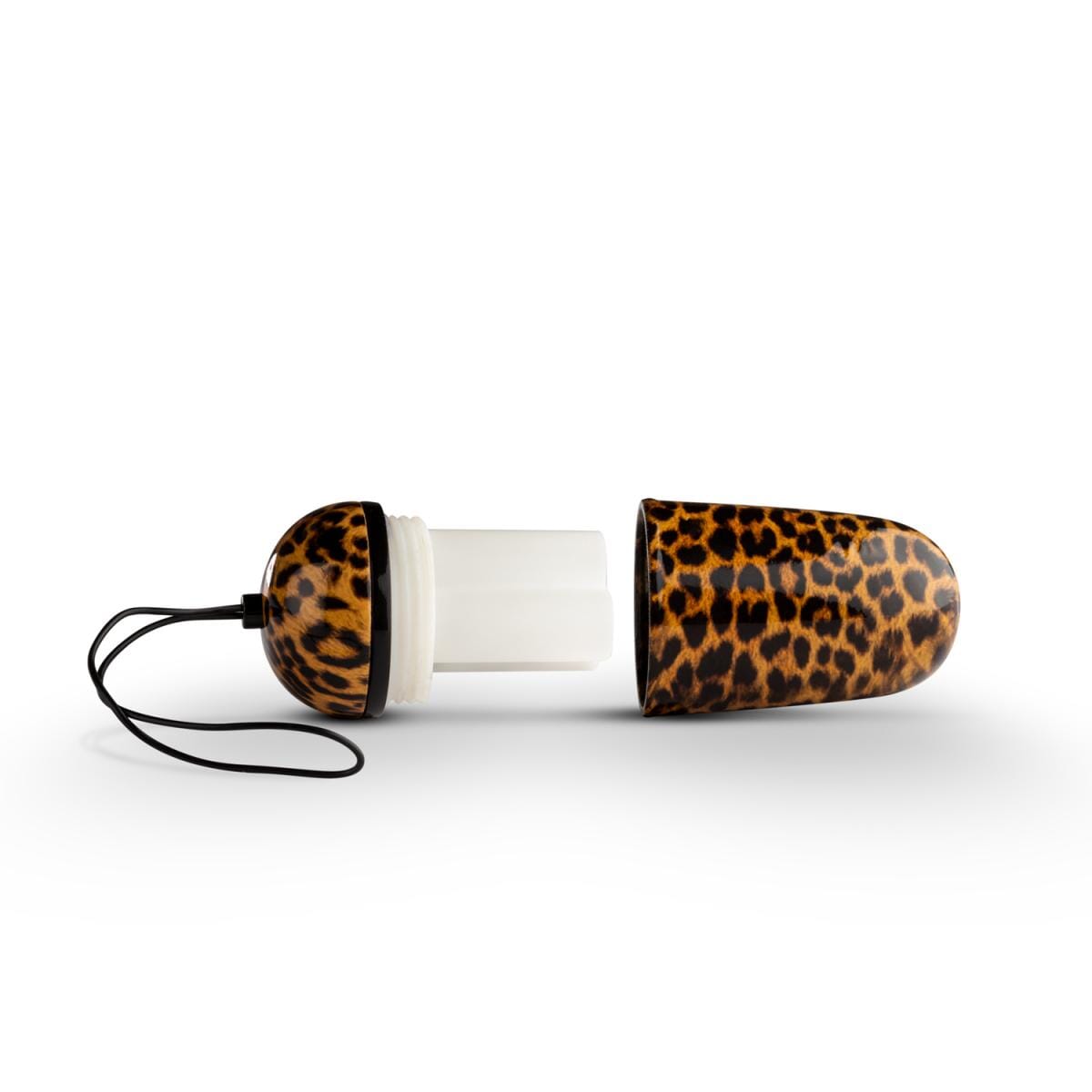 a pair of leopard print ear plugs on a white background