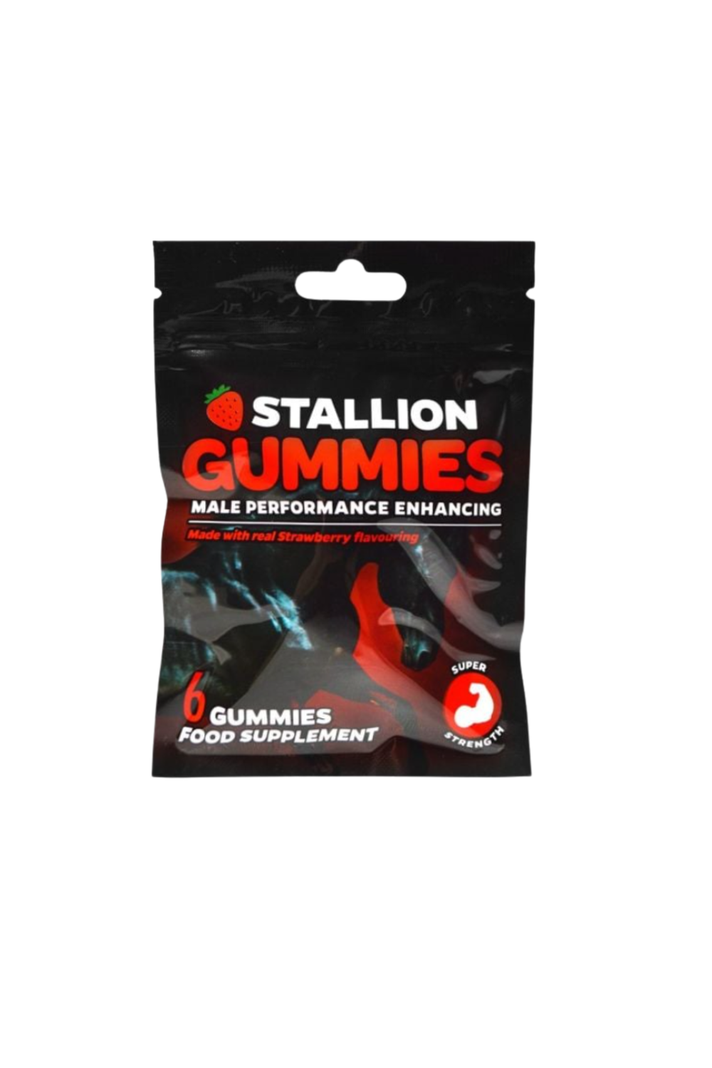 Herbal supplements Stallion Gummies 6 pack, featuring colorful gummy bears in a clear container, designed for wellness support.