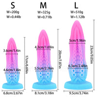 Thumbnail for three sizes of a pink and blue toothbrush