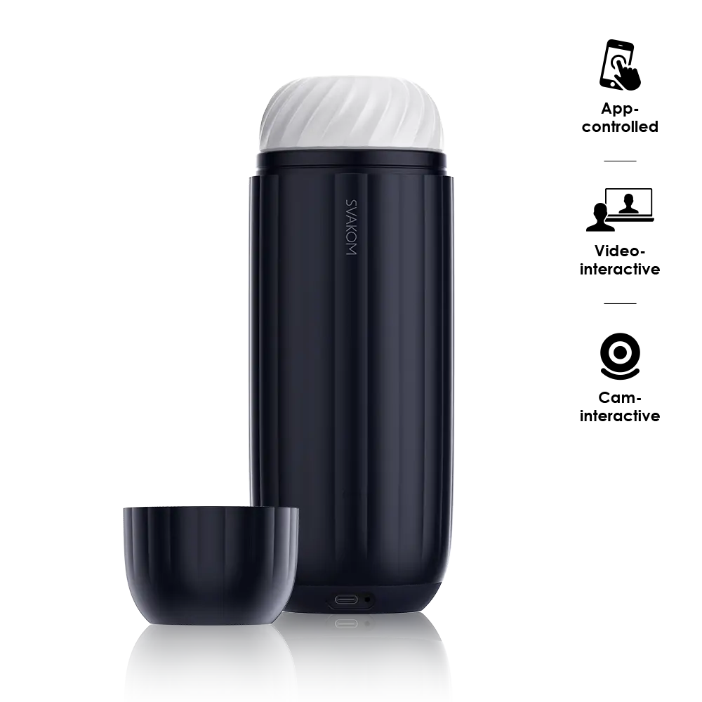 Svamok Sam Neo 2 interactive masturbation device with textured interior for sucking and vibrating sensations.
