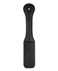 The reverse side of a black faux leather paddle, showcasing a sleek and minimalist design, ideal for elegant displays.