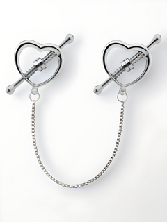 Heart Vice Nipple Clamps for Bondage with Chain – Smooth Finish, Stainless Steel, showcases elegant heart-shaped design, perfect for enhancing intimate play.