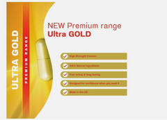Ultra Gold Premium 400mg herbal capsules for male health support and delay, designed as aphrodisiacs and enhancers by GB Supplements