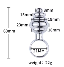 Gerippter Metall-Analplug mit Ring