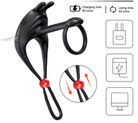 USB charging guide for a sophisticated silicone vibrating cock ring, showcasing charging specifications for convenience and luxury.