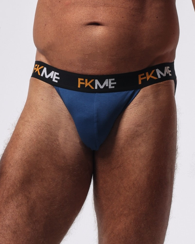 FKME men's jock strap showing adjustable waistband and supportive pouch, designed for athletic comfort and support.