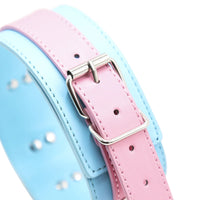 Thumbnail for a pink and blue belt with a metal buckle