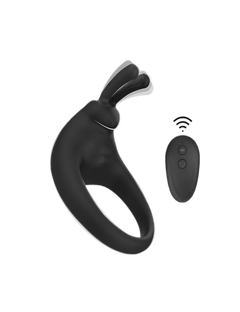 Scandals RABBIT X dual vibrating cock ring with remote control, featuring textured design and adjustable fit for enhanced pleasure.