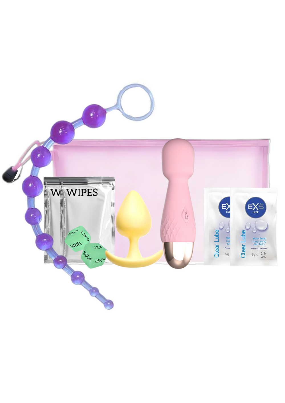 Rechargeable mini massager and sensual accessories from Own Brand Weekend Couples Toy Kit, designed for intimate pleasure.