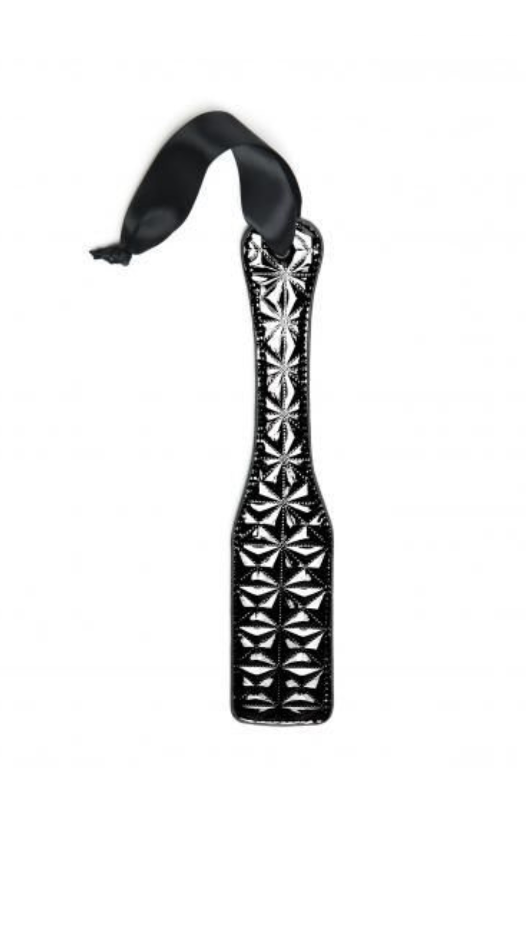 Black leather strap with geometric pattern on a white background