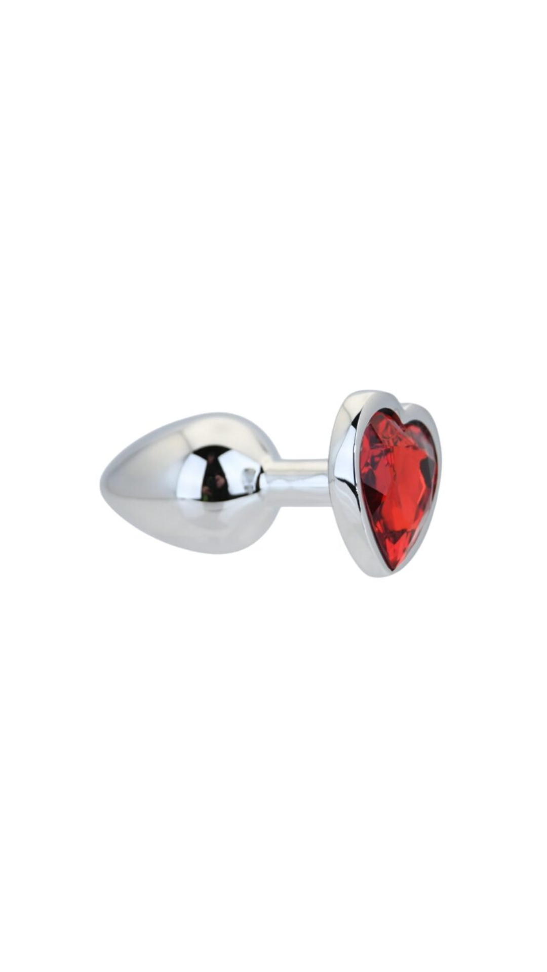 Toosh Heart Shaped Silver Butt Plug with Red Stone Small showcasing elegant design with vibrant heart-shaped gem, ideal for intimate and luxurious experiences.