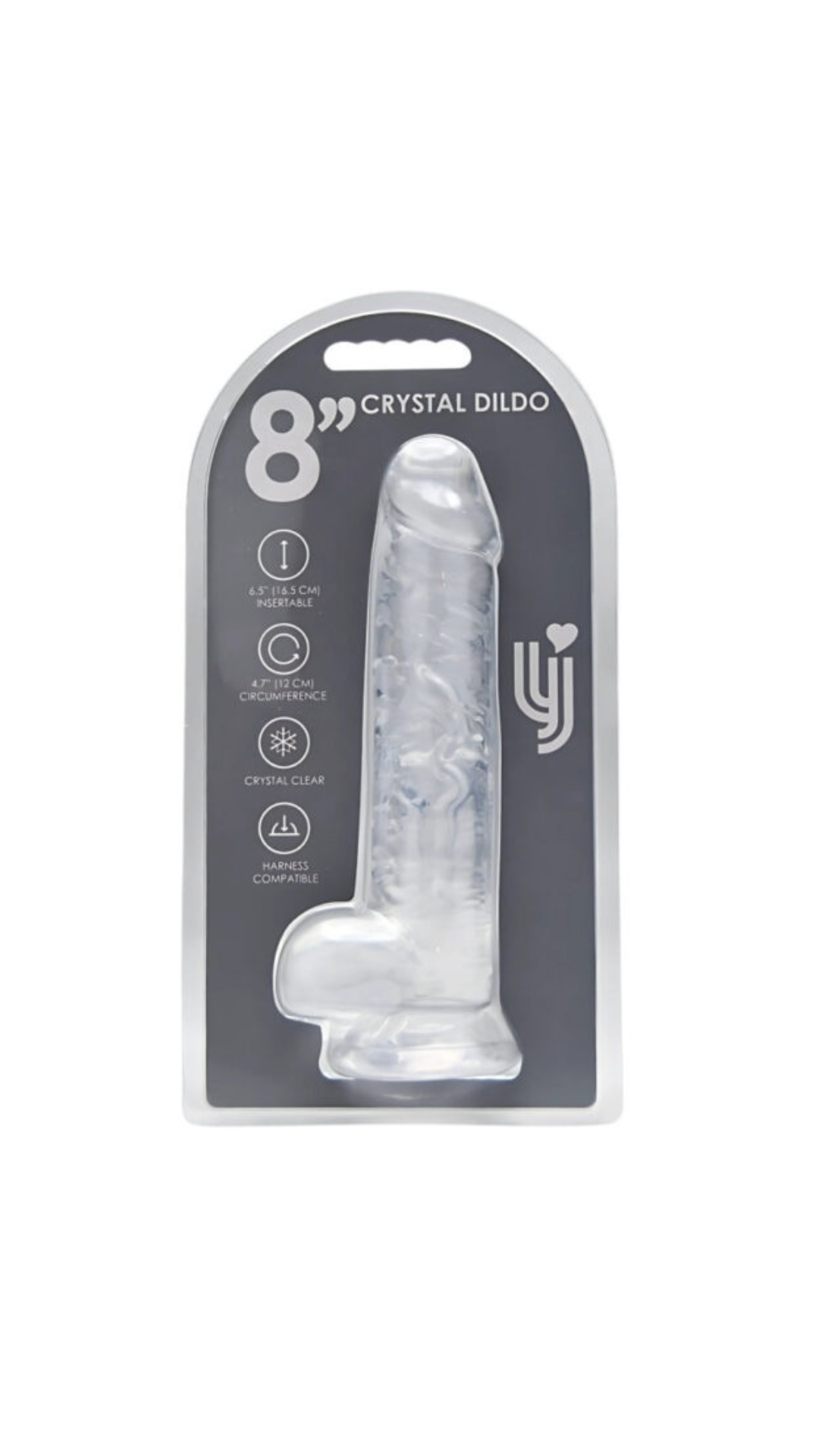 Realistic Jelly Dildo with Balls by Loving Joy, soft translucent silicone, detailed texture, and curved shape for pleasure.