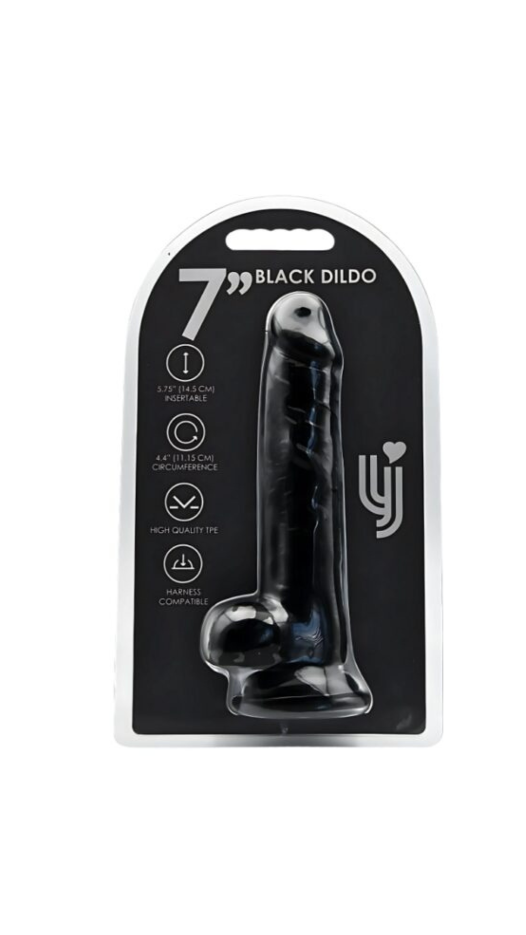 Realistic black dildo with suction cup and testicles, made by Loving Joy, designed for intimate pleasure and versatile use.