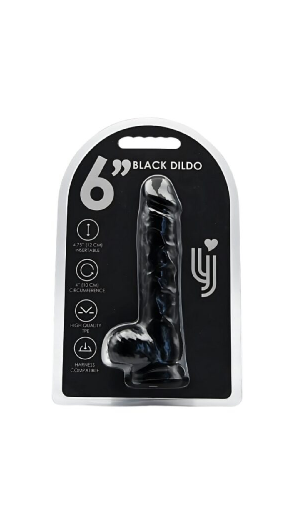 Realistic black dildo with suction cup and testicles, made by Loving Joy, designed for adult pleasure and easy attachment.