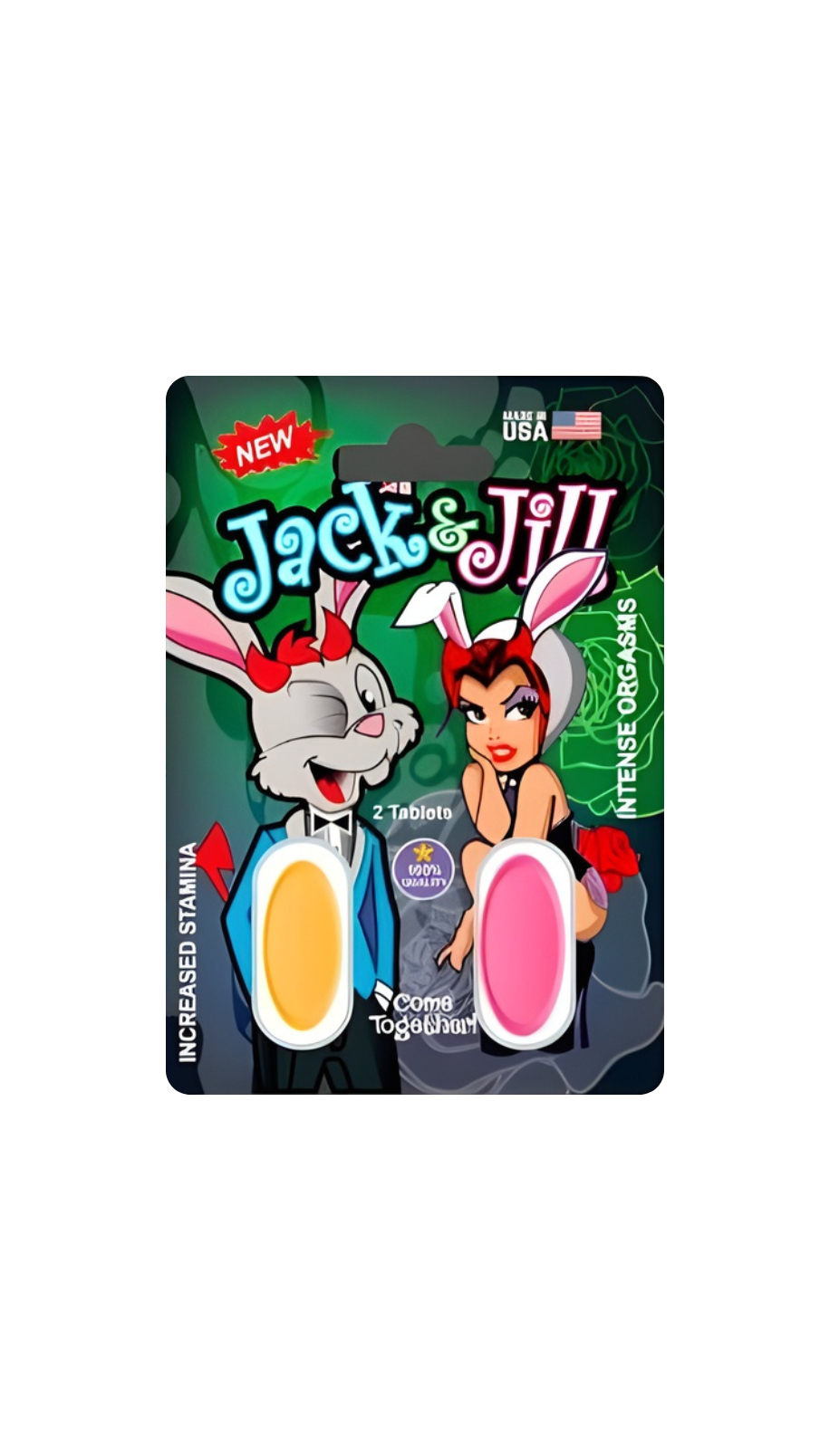 Jack and Jill pill duo - Luxurious Jack & Jill enhancement pills for heightened climax intensity and enduring performance. Pack includes 1 pill for him and 1 pill for her.