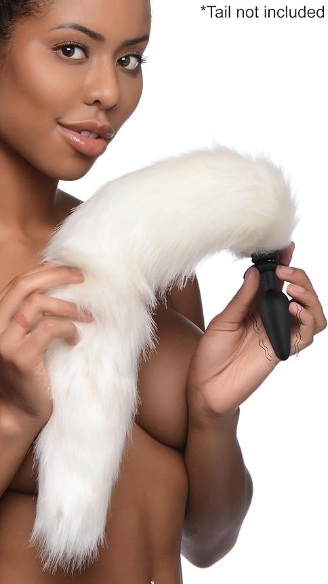 Close-up of the Tailz Interchangeable 10X Vibrating Silicone Butt Plug With Remote Black Small, beautifully presented to showcase its smooth texture and tapered tip.