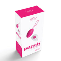 Close-up of the Vedo Peach Rechargeable Egg showcasing its velvety smooth material, perfect for a luxurious intimate experience.